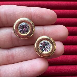Avon Gold-Tone Rhinestone Button Earrings – Women Jewelry